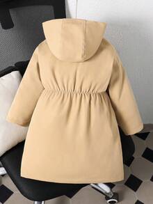 Genkimix Kids Young Girl Solid Color Long Sleeve Single-Breasted Casual Fleece Hooded Jacket, Autumn/Winter - Khaki - View 2