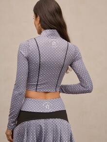 Activina Full Print Stand Collar Fitted Cropped Sports Jacket  All Seasons Summer Spring Fall Winter Ralphlauren - Black and White - View 2