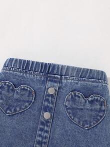Maija Kids Young Girl Woven Denim Blue Heart Pocket Casual A-Line Skirt