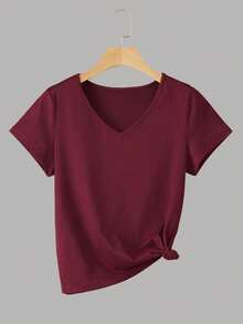 INAWLY Women's Solid Color V-Neck Short Sleeve Casual Versatile T-Shirt - Multicolor - View 4