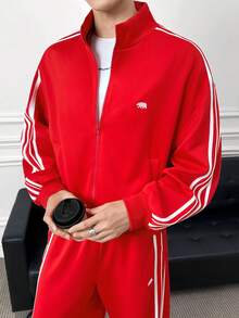 ESTAVOR 男士开衫卫衣 运动休闲风格 条纹设计 - 紅色 - 查看 3