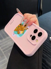 SCOOBY-DOO X SHEIN IPC Adorable Yellow Dog And Bird Creative Cartoon Pattern Phone Case, Simple White Precision Hole Drop-Proof Fashion Design, Halloween & Christmas Holiday Gift, Compatible With 17/16/14/13/12/11 & Galaxy S25/24/23 - Pink - View 4