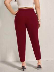 SHEIN LUNE Plus Commuting Solid High Waist Skinny Comfy Pants - Red - View 2