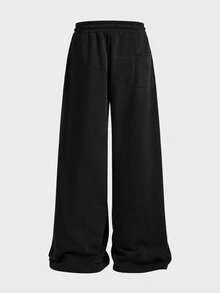 EASEVO Men's Plus Size Solid Color Casual Sweatpants, Deep Gray, No Print, With Back Pocket - Black - View 8