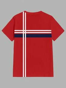 Manfinity RelaxMax Maglietta casual a girocollo a maniche corte a righe per uomo - Rosso - Visualizzare 5