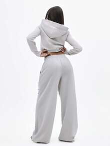 BABYPHAT Pantalones de chándal acampanados con cintura elástica, adornados con cristales de strass, para usar cómodamente en otoño e invierno - Gris Claro - Ver 2