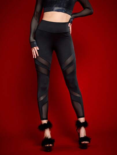 Menodora SHEIN Sport 女士撞色网眼运动紧身裤瑜伽裤