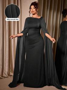 Elenzga Đầm dài tay xẻ tà, vai chéo, ôm sát, thanh lịch dành cho nữ cỡ lớn, thích hợp cho Ngày Valentine. - màu đen - Xem 1