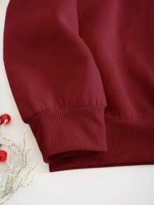 INAWLY 女士卫衣/姜饼人刺绣/刺绣工艺/圣诞卫衣，冬季复古卫衣/新年快乐圆领卫衣，新年礼物圣诞上衣/家庭装新年衬衫/圣诞派对T恤，可爱有趣的圣诞节节日礼物/女士宽松休闲圆领上衣/秋冬 - 酒紅色 - 查看 4