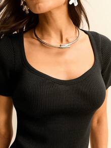 Daynim Top de punto acanalado sólido - Negro - Ver 5