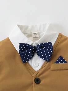 SHEIN 三件套男童绅士正装，含领结、马甲和长裤，秋冬季适用，适合婚礼、婚礼宾客、花童、戒指童等场合。 - 咖啡棕 - 查看 3