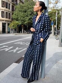 Maija Women's Polka Dot Print Lapel NeckLong Sleeve Casual Blazer  Polka Dot Chic Blazer Women Casual Blazers For Women Polka Dot - Blue - View 6