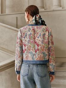 Anewsta Savoree 女士优雅派对连衣裙，复古提花长袖圆领拼接外套，短款，百搭，适合圣诞节、感恩节、秋冬季穿着