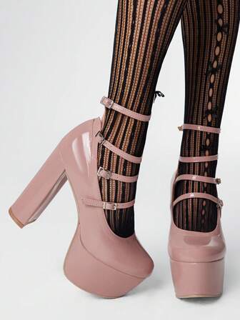 Tacones altos con diseño de hebilla y suela gruesa, elegantes y de moda, adecuados para ocasiones de fiesta