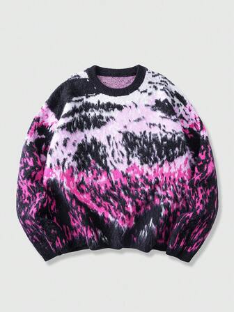 Herren Jacquard Strickpullover, Loose Fit