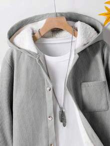 SHEIN Áo khoác nỉ nhung kẻ có mũ trùm đầu đơn giản dành cho bé trai - Xám - Xem 3