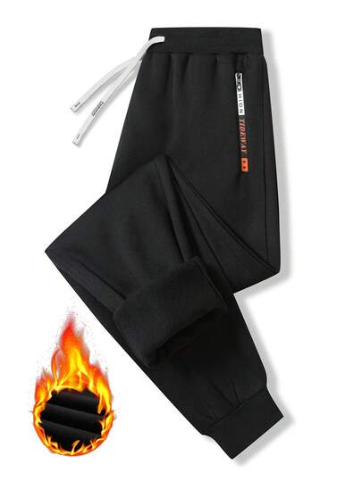 Manfinity Homme Men's Drawstring Casual Warm Fleece Jogger Pants, Versatile For Winter