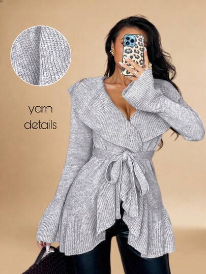 Islaluna Women's Basic Minimalist Elegant French Fashion Romantic Tie Front Cardigan