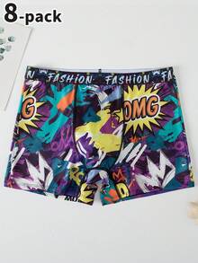 Quần lót nam tuổi teen - 8 chiếc quần boxer in hình graffiti, cạp chun, nhiều màu sắc, thích hợp cho cả bốn mùa, thiết yếu cho năm mới 2026, đa năng và thoải mái, ấm áp và phong cách dễ thương. - Nhiều màu - Xem 6