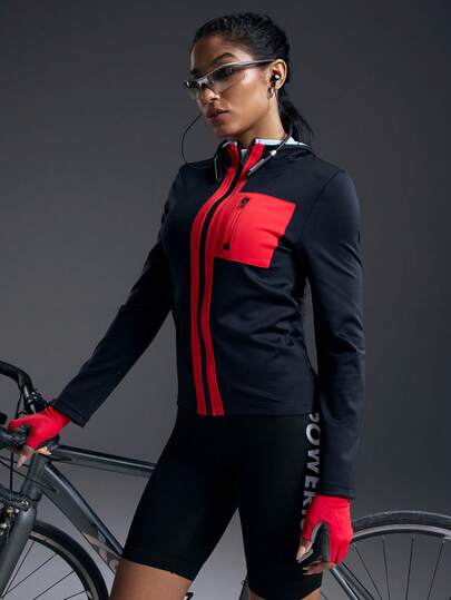 Powerista 女士撞色口袋连帽修身骑行夹克