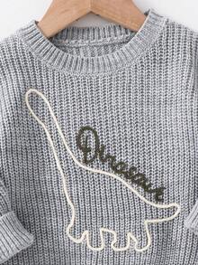 Loomiva Baby Boy Cartoon Dinosaur Pattern Halloween Crew Neck Long Sleeve Sweater In Fall/Winter - Light Grey - View 3