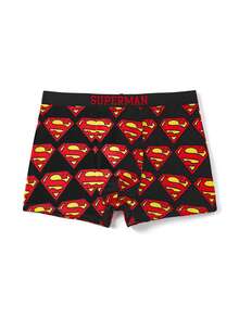 SUPERMAN X SHEIN Men's Comfortable Soft Breathable All-Over Letter Tape Trunks