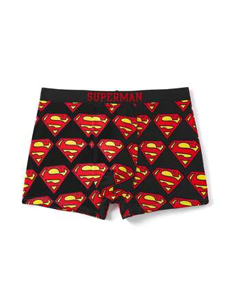 SUPERMAN X SHEIN Men's Comfortable Soft Breathable All-Over Letter Tape Trunks