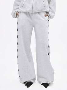 BABYPHAT 宽松运动裤，侧边饰有金属孔眼，休闲舒适，适合居家休闲、居家放松，阔腿慢跑，舒适街头风。 - 淺灰色 - 查看 4