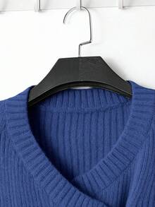 GlowEve 新款女士V领开衫，欧美风撞色优雅简约时尚针织上衣 - 藍色 - 查看 4