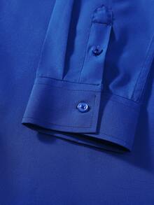 Manfinity Mode Royal Blue Semi-Sheer Men's Long Sleeve Shacket With Shirt Collar And Regular Length Hem - Royal Blue - View 7