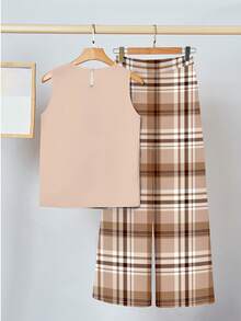 SHEIN Clasi 女士格子印花两件套，日常穿着舒适 - 彩色 - 查看 2
