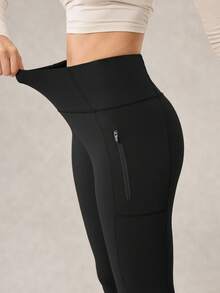 OutZeal Women Outdoor Black Leggings Running Hiking Camping Moisture Wicking Quick Dry Tummy Control Zip Pocket - Black - View 11