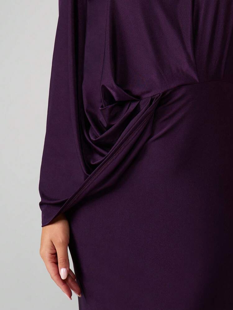 MISSGUIDED Vestido Longo Assimétrico com Manga Morcego e Decote Ombro Único, Detalhe de Drapeado Longo para Festa de Gala à Noite