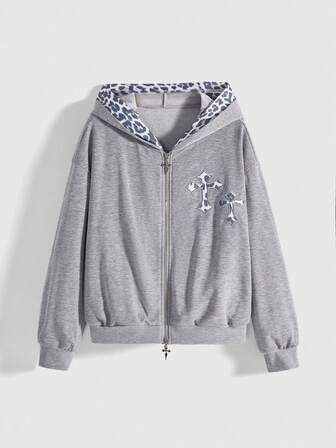Goth Kreuz & Leoparden Muster 2 in 1 Sweatshirt