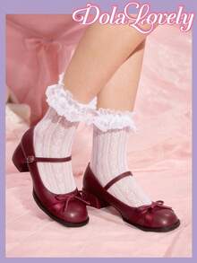 Dola Lovely Giày cao gót Mary Jane màu đỏ lì đơn giản dành cho nữ có quai dày, thích hợp cho lễ Halloween, Giáng sinh, Lễ tạ ơn - Màu Đỏ Sâu - Xem 4