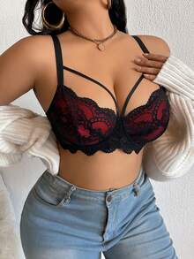 Wedaily 2pcs Plus Size Lace Trim Underwire Supportive Adjustable Strap Bras - Multicolor - View 6