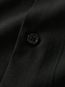 Officeau Camisa social masculina de manga comprida com botões, cor sólida, ideal para casamentos, trabalho no escritório, festas formais, estilo clássico, presente perfeito para pai ou namorado. Camisa preta minimalista masculina, perfeita para o outono e primavera/verão. - Preto - Ver 3