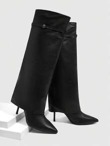 CUCCOO SZL 女士时尚尖头过膝高跟靴 - 黑色 - 查看 2