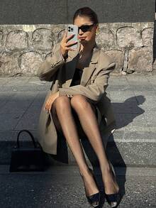 DAZY 黑色透明连裤袜，Y2K风格显腿紧身裤 - 黑色 - 查看 3