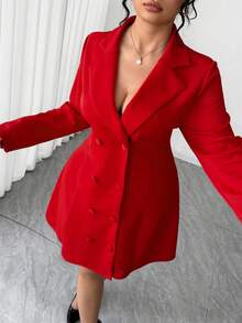 Elenzga Vestido de doble botonadura con lazo y espalda descubierta, talla grande, para el Día de San Valentín - Rojo - Ver 6