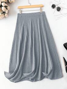 SHEIN LUNE Váy dệt kim lưng thun màu trơn cỡ lớn cho nữ, thời trang thu đông - Xám - Xem 2