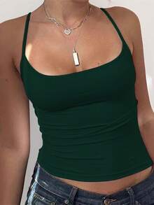 Zyxie Atasan Camisole Minimalis Dasar Warna Polos Kasual Wanita - Dark Green - View 2