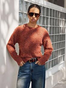 Lumivelle Women's Casual Round Neck Mesh Long Sleeve Pullover Sweater - Multicolor - View 4