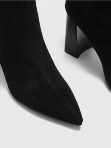 CUCCOO BIZCHIC 女士时尚尖头粗高跟黑色绒面革套穿踝靴，适合日常、通勤、工作、购物 - 黑色 - 查看 9
