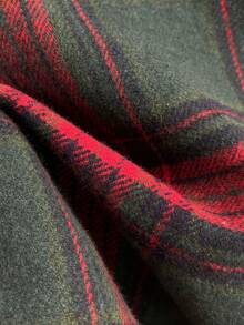 Franclia 休闲时尚百搭松紧腰棕色皮带，褶皱复古圣诞格子中长裙，女式，秋季 - 彩色 - 查看 4