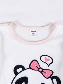 SHEIN 2件套 女童可爱熊猫印花双面蓬松长袖上衣和粉色裤子休闲柔软睡衣套装 - 粉色 - 查看 6