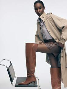 Mnmlis Women's Black Suede Pointed Toe Over-The-Knee High Heel Boots, Fashionable For Autumn/Winter For Christmas - Brown - View 2