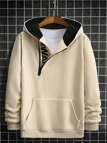 Manfinity Homme 男士休闲拉链连帽衫，秋冬季 - 杏色 - 查看 3