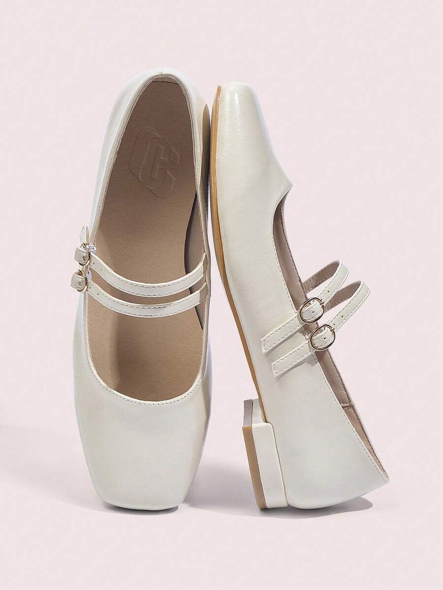 CUCCOO DOLLMOD Women's Square Toe Apricot Shoes Classic Retro Mary Jane Dance Shoes Campus Style Cute Style Casual Style Foot Strap Spring Shoes Spring Break Easter For Christmas - Light Grey - View 1