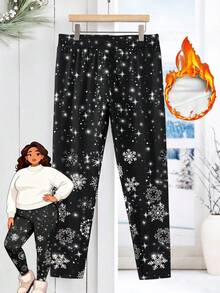 Rusticease Quần legging lót nhiệt họa tiết bông tuyết cỡ lớn, mặc thường ngày cho mùa thu/đông - Nhiều màu - Xem 3